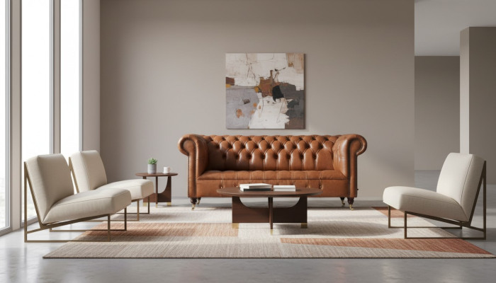 Canapé Chesterfield 3 places Canapé Tissu Canapés Canapé Trois Places Marron