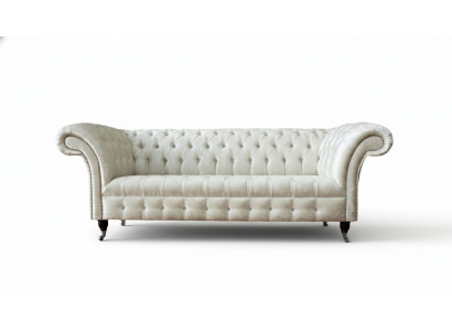 Trois canapés design en tissu blanc, trois places pour le salon, style Cheste'field