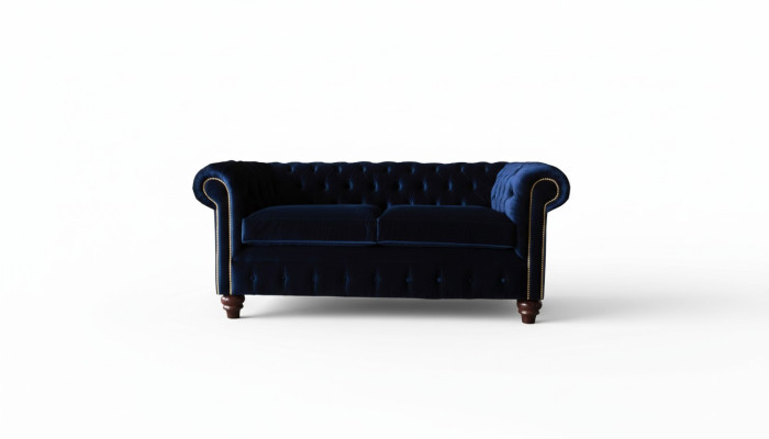 Canapé Chesterfield design classique anglais bleu 3 places, revêtement 230 cm.