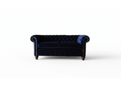 Canapé Chesterfield design classique anglais bleu 3 places, revêtement 230 cm.