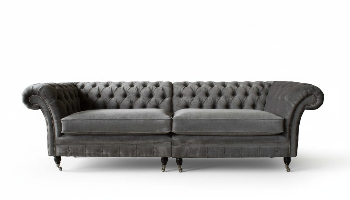 Chesterfield Canapé 4 Places Canapé 4 Places Tissu Polyester Gris Mobilier