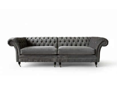 Chesterfield Canapé 4 Places Canapé 4 Places Tissu Polyester Gris Mobilier
