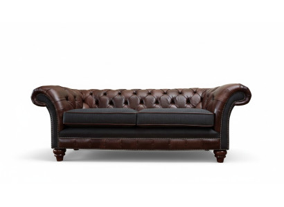Canapé Chesterfield marron de style anglais classique R 3 places en tissu d'ameublement de 230 cm