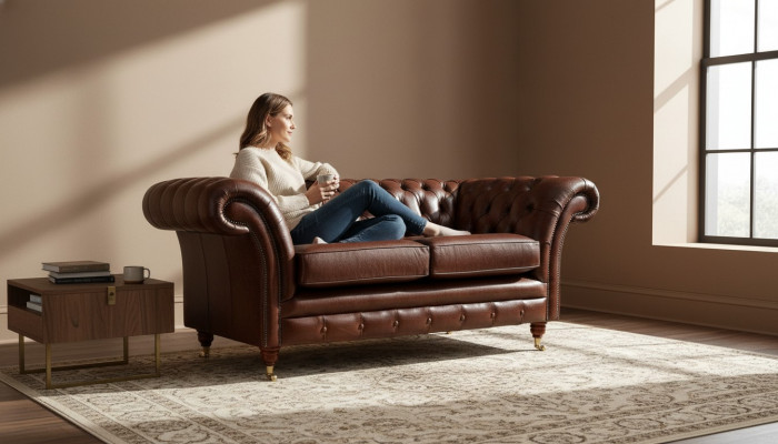Chesterfield canapé rembourrage canapés en cuir Marron Deux places neuf