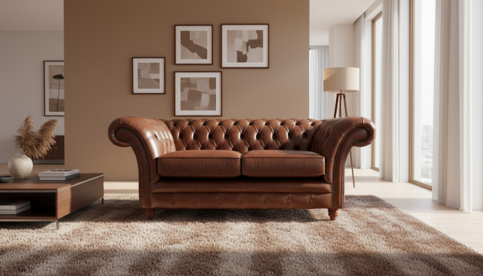 Chesterfield canapé rembourrage canapés en cuir Marron Deux places neuf