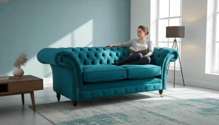 Chesterfield Canapé 2 Places Tissu d'ameublement Tissu Canapé Canapé neuf