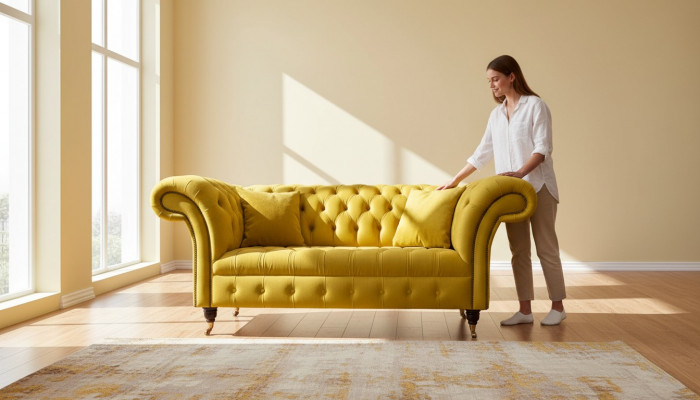 Canapé Chesterfield Chesterfield 2 places en tissu pour salon Canapé Jaune