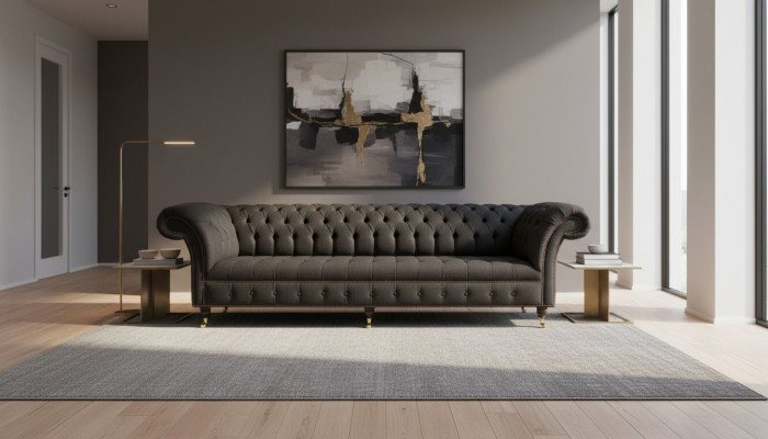 Canapé Chesterfield 4 places en tissu noir pour salon Design Canapé Rembourrage