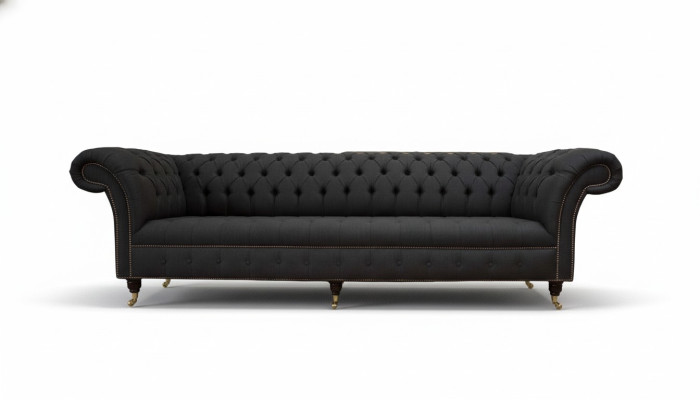 Canapé Chesterfield 4 places en tissu noir pour salon Design Canapé Rembourrage