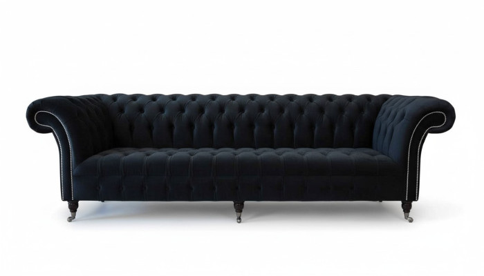 Canapé 4 places Chesterfield Tapisserie Design Salon Luxe Bois neuf