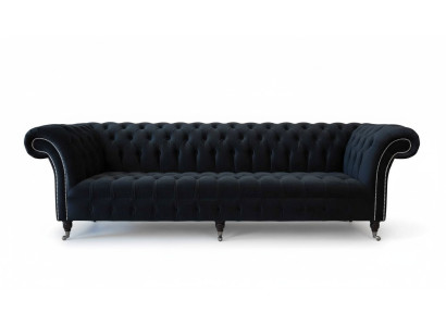Canapé 4 places Chesterfield Tapisserie Design Salon Luxe Bois neuf