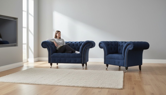 Chesterfield Sofa 1,5 places Canapés designer Canapé Tissu Tapisserie Textile