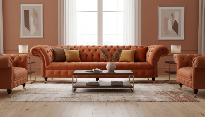 British Chesterfield Upholstery Luxury Sofa Design Couch Classic Sofa 4 Seater  Traduction en français : Canapé de luxe Chesterfield en tissu, design classique, 4 places
