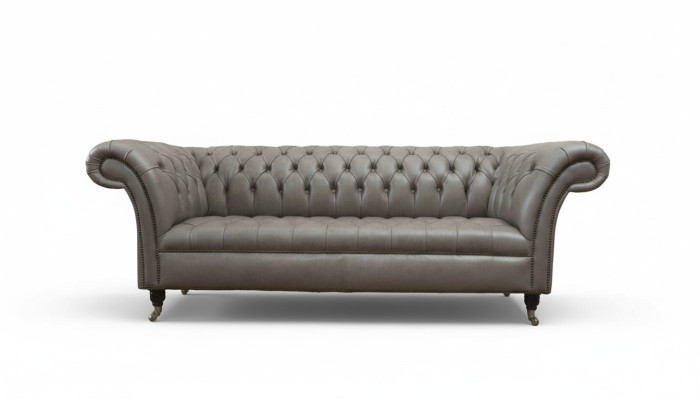 Canapé Chesterfield gris classique anglais de style R avec 3 places et un revêtement de 230 cm.