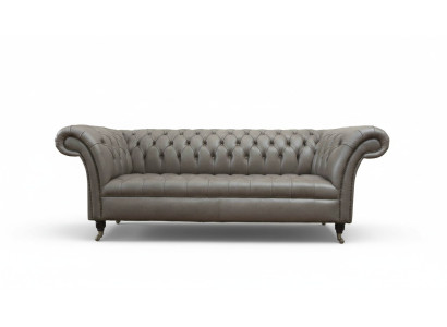 Canapé Chesterfield gris classique anglais de style R avec 3 places et un revêtement de 230 cm.