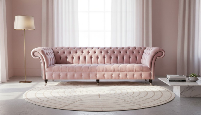 Canapé Chesterfield rose en tissu 4 places Canapé Sofa.revêtement de siège.