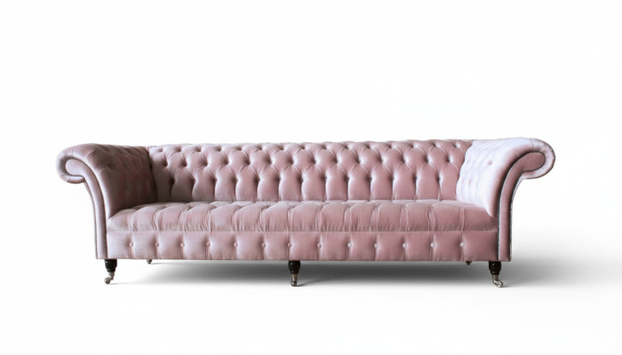 Canapé Chesterfield rose en tissu 4 places Canapé Sofa.revêtement de siège.