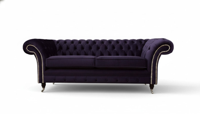 Canapé Chesterfield style classique anglais R 3 places en tissu violet 230cm