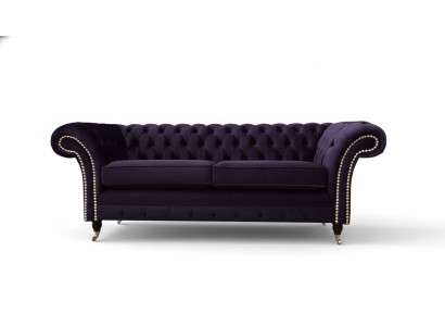 Canapé Chesterfield style classique anglais R 3 places en tissu violet 230cm