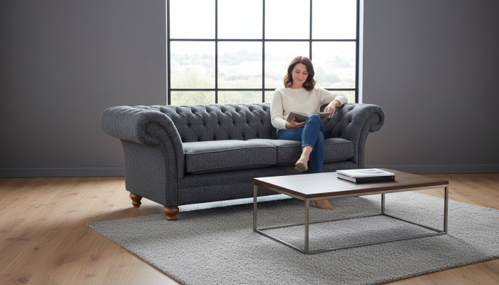 Canapé design en textile gris 3 places Chesterfield gris Sofas Rembourrés