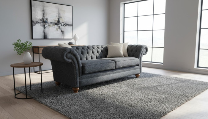 Canapé design en textile gris 3 places Chesterfield gris Sofas Rembourrés