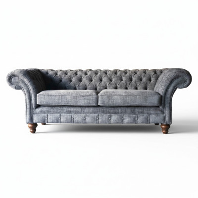 Canapé 3 places Chesterfield tapissé en tissu neuf.