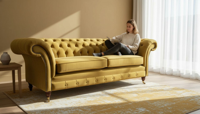 Chesterfield canapé de luxe trois places 3 places canapés tissu design canapé textile.