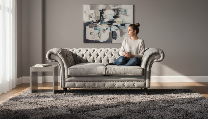Canapé Chesterfield gris 2 places en bois Meubles Trois canapés 3 places neufs