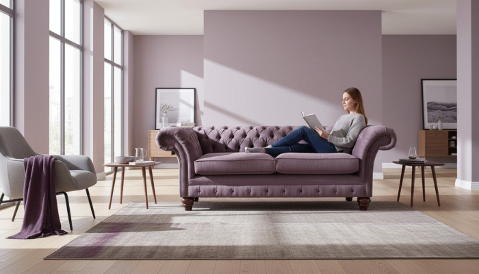 Canapé 3 places en tissu Chesterfield Violet pour salon