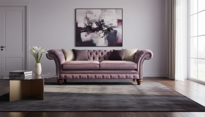Canapé 3 places en tissu Chesterfield Violet pour salon