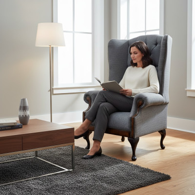Fauteuil à ailes Chesterfield Canapé 1 place en tissu gris Textile nouveau