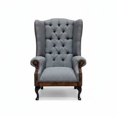 Fauteuil à ailes Chesterfield Canapé 1 place en tissu gris Textile nouveau