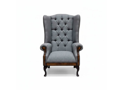 Fauteuil à ailes Chesterfield Canapé 1 place en tissu gris Textile nouveau