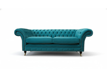 Chesterfield Trois places Canapé Rembourrage en tissu bleu Design Salon