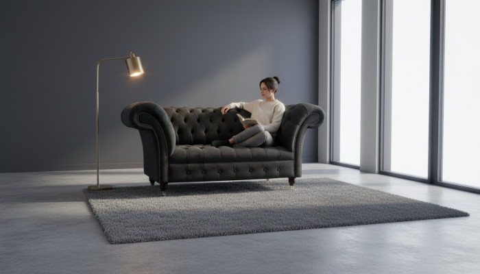 Canapé Chesterfield Design Fauteuil Rembourrage Textile de Luxe 1 Place