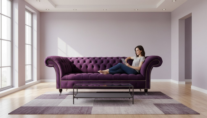 Canapé Chesterfield violet 3 places Canapé designer Chesterfield Tissu textile