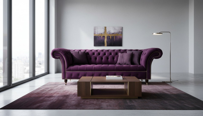 Canapé Chesterfield violet 3 places Canapé designer Chesterfield Tissu textile