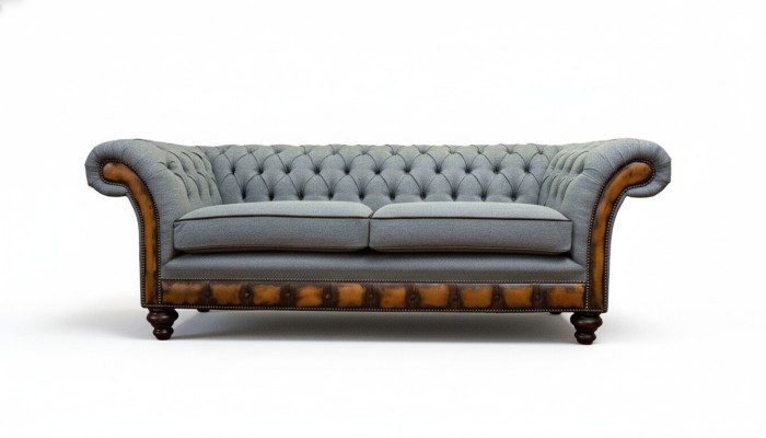 Canapé moderne trois places de luxe gris en tissu textile.