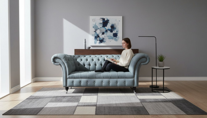 Chesterfield Mobilier de bureau Siège Canapé 2 places Tissu Gris
