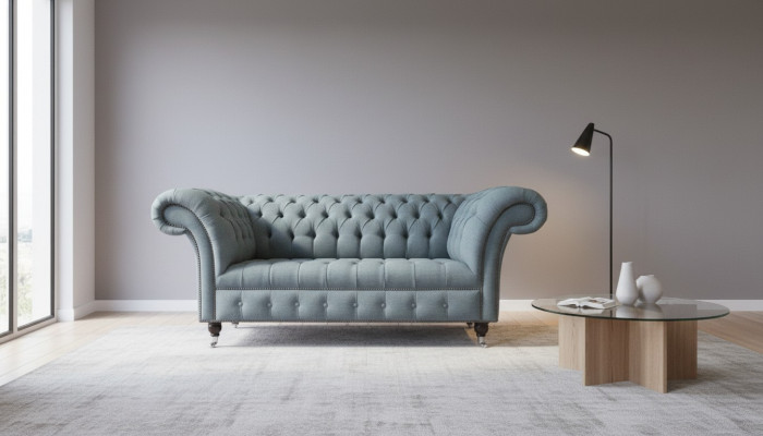 Chesterfield Mobilier de bureau Siège Canapé 2 places Tissu Gris