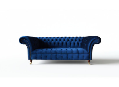 Canapé trois places Chesterfield en bleu. Canapés trois places en tissu de luxe.