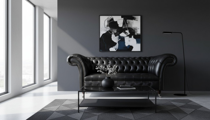 Trois places Canapé de luxe 3 canapés en cuir Noir Chesterfield