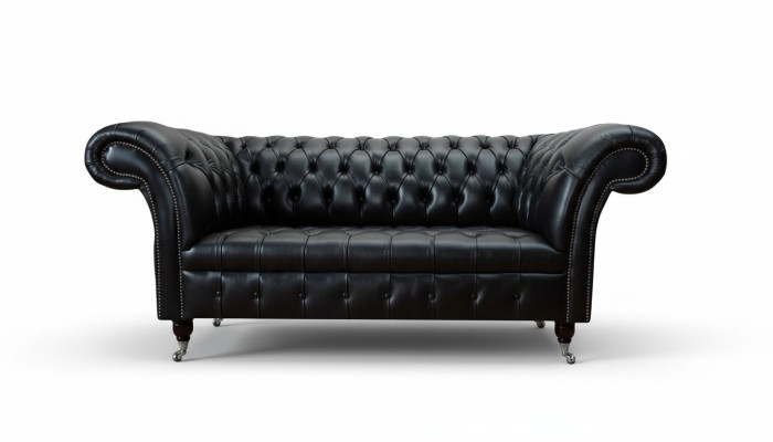 Trois places Canapé de luxe 3 canapés en cuir Noir Chesterfield