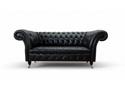 Trois places Canapé de luxe 3 canapés en cuir Noir Chesterfield