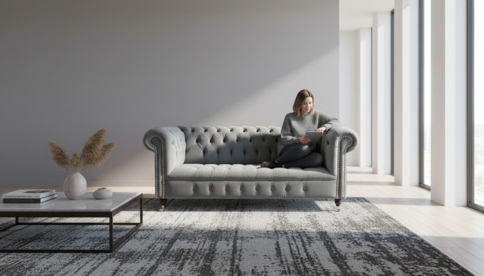 Canapé 3 places en tissu Canapés Canapé Chesterfield Gris Trois places