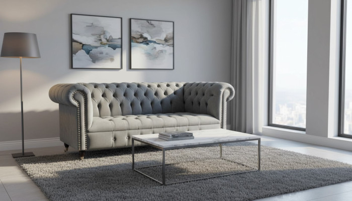 Canapé 3 places en tissu Canapés Canapé Chesterfield Gris Trois places