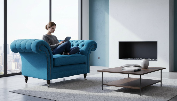Fauteuil Chesterfield bleu Canapé 1.5 Places Fauteuil Simple Textile