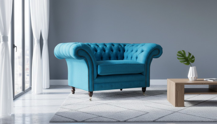 Fauteuil Chesterfield bleu Canapé 1.5 Places Fauteuil Simple Textile