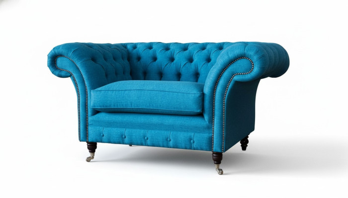 Fauteuil Chesterfield bleu Canapé 1.5 Places Fauteuil Simple Textile