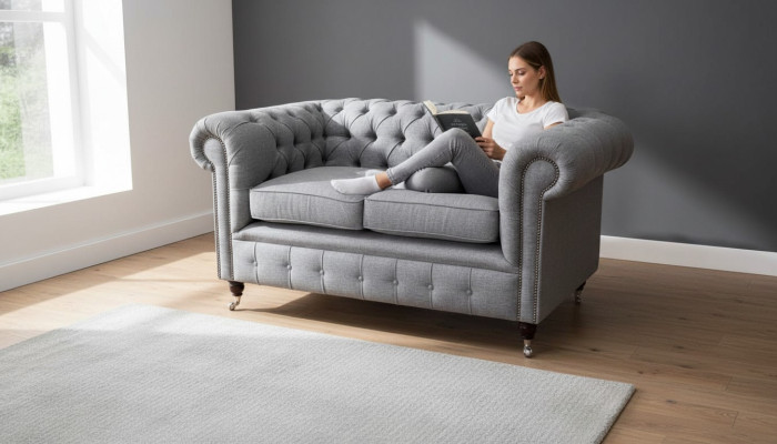 Mobilier de bureau Chesterfield Sièges Canapé 2 places en tissu gris